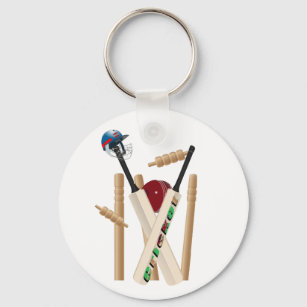 Cricket Helmet, Bats And Ball, Keychain
