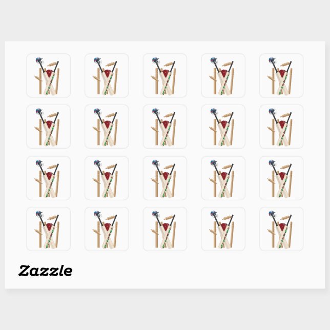Cricket Helmet, Bats And Ball,   Square Sticker (Sheet)