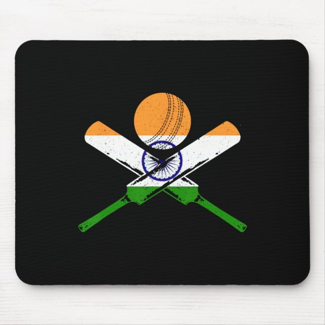 Cricket India Vintage Indian Flag Cricketer  Mouse Pad (Front)