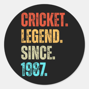 Cricket Legend Since 1987 Retro Birthday Classic Round Sticker