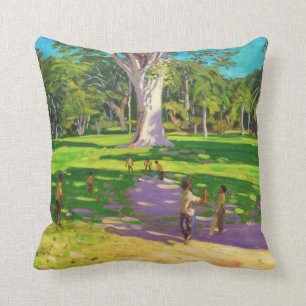 Cricket match Botanical Gardens Dominica Throw Pillow