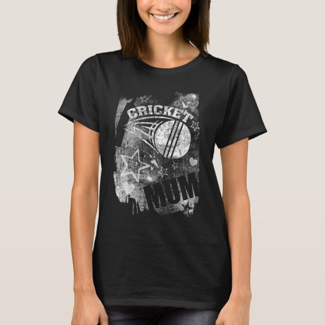 Cricket Mum, Black Grunge Cricket T-Shirt (Front)