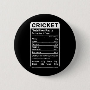 Cricket Nutrition Facts Sarcastic Player  2 Inch Round Button