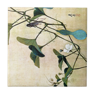 Cricket on a Vine Japanese Woodblock Art Ukiyo-E Tile