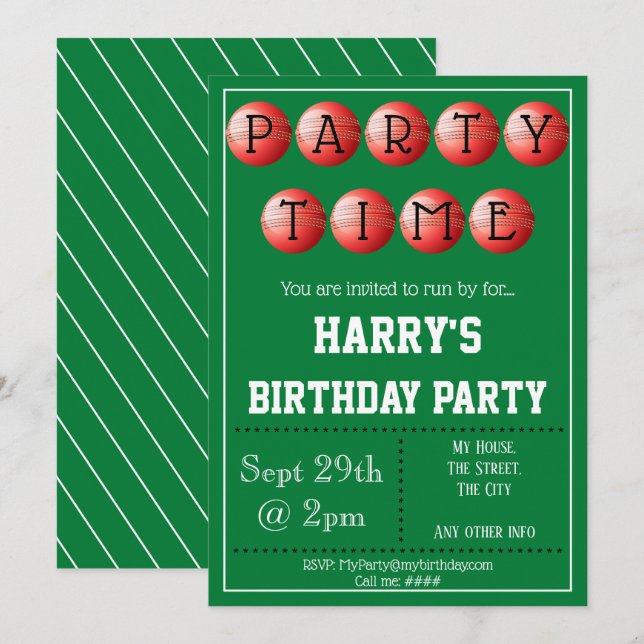 Cricket Party Invitation Editable (Front/Back)
