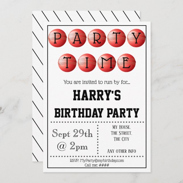 Cricket Party Invitation Editable (Front/Back)