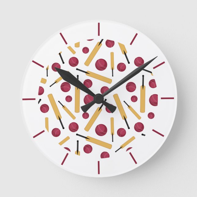 Cricket Player Bat and Ball Cricketer Design Round Clock (Front)
