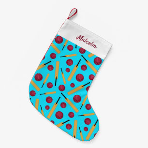 Cricket Player Bat and Ball Cricketer Patterned Small Christmas Stocking