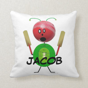 Cricket Player Cartoon Throw Pillow