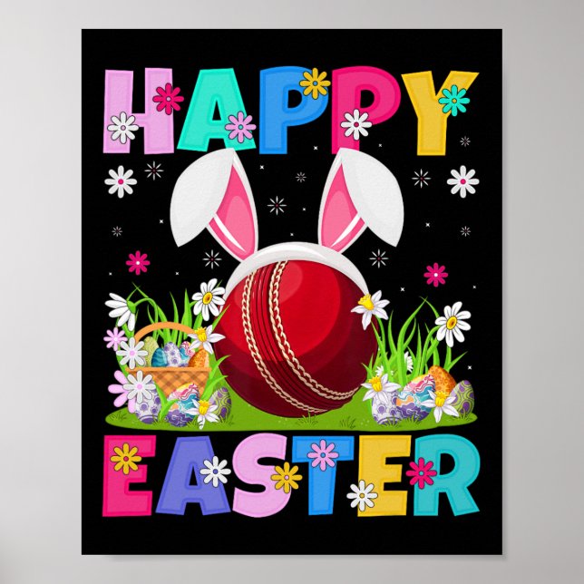 Cricket Player Easter Egg Hunt Bunny Ear Cricket L Poster (Front)