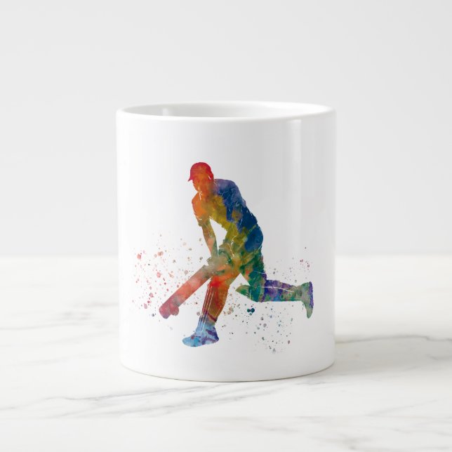 Cricket player in watercolor large coffee mug (Front)