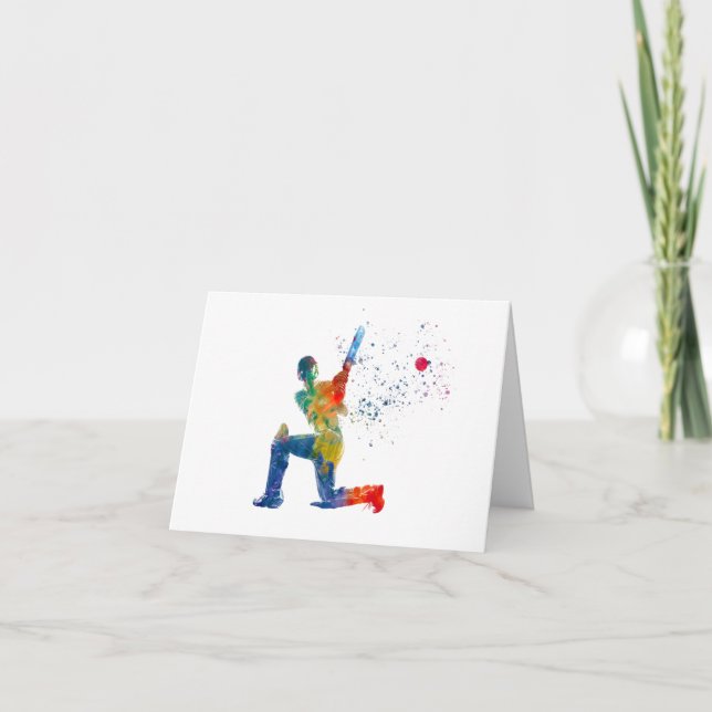 Cricket player in watercolor thank you card (Front)