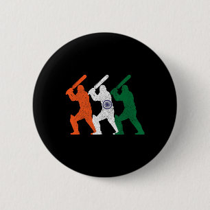 Cricket Player Indian Flag Vintage India Cricket  2 Inch Round Button
