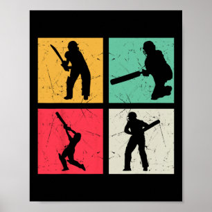 Cricket Player Retro Cricket Silhouette Cricketing Poster
