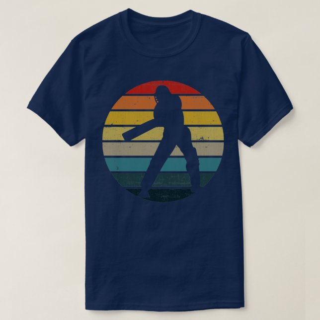 Cricket Player Silhouette On A Distressed Retro Su T-Shirt (Design Front)