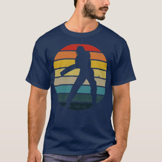Cricket Player Silhouette On A Distressed Retro Su T-Shirt