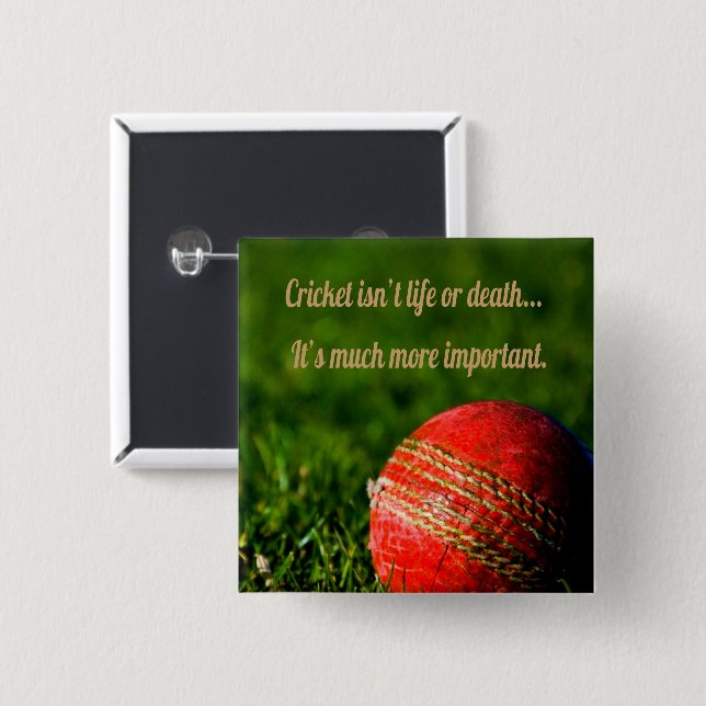 Cricket Red Ball Funny Motivational 2 Inch Square Button (Front & Back)