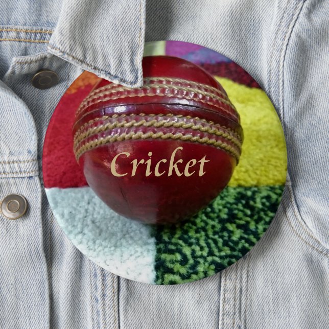 Cricket: Red Hard Ball Art Print 6 Inch Round Button (In Situ)