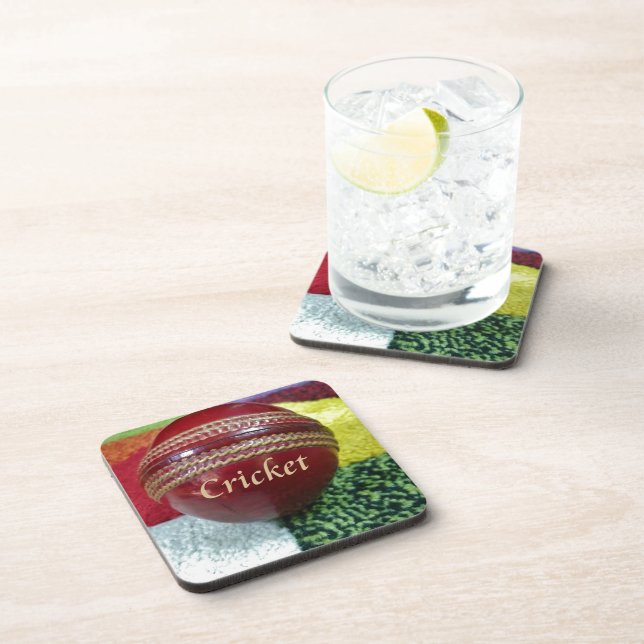 Cricket: Red Hard Ball Art Print Coaster (Right Side)
