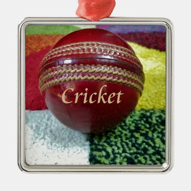 Cricket: Red Hard Ball Art Print Metal Ornament (Front)