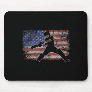 Cricket Retro Usa Flag Cricket Player 4th Of July  Mouse Pad
