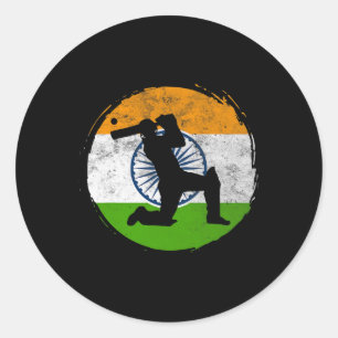 Cricket Sport Game Flag Of India Cricket Player Classic Round Sticker