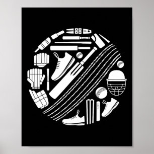 Cricket T Equipment Icon Silhouette Cricketer  Poster