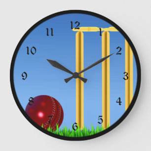 Cricket, wicket and ball large clock