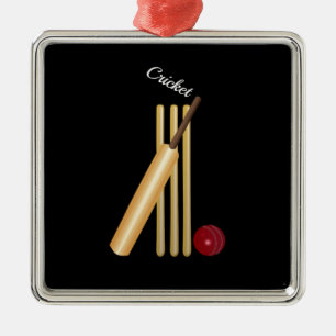 Cricket - Wicket, Bat and Ball Metal Ornament