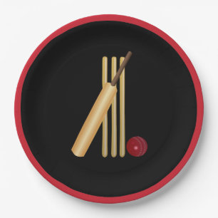 Cricket, wicket, bat and ball paper plate