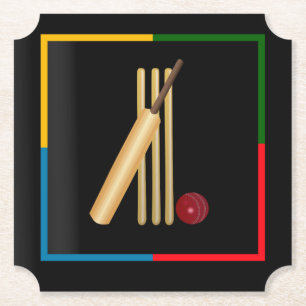 Cricket, wicket, bat and ball,  paper plates coaster