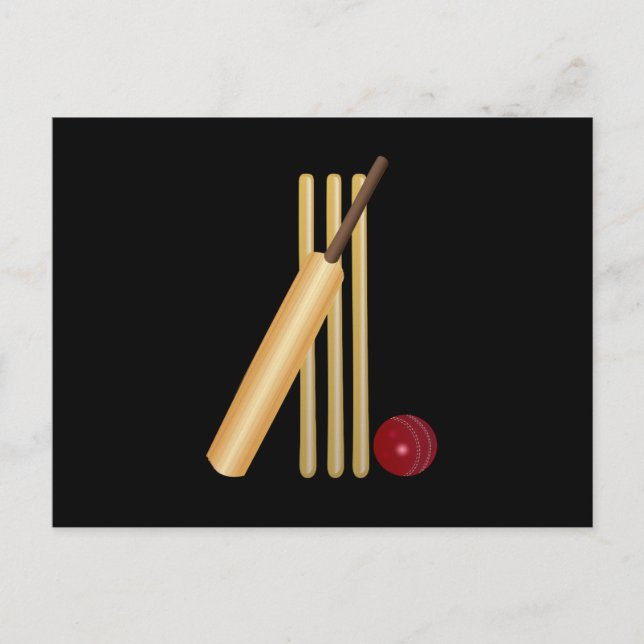Cricket, wicket, bat and ball postcard (Front)