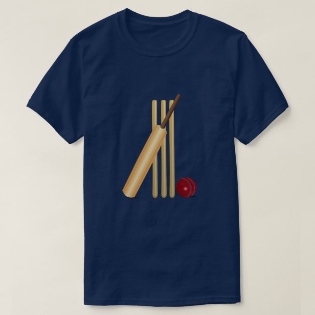 Cricket - Wicket, Bat and Ball T-Shirt (Design Front)