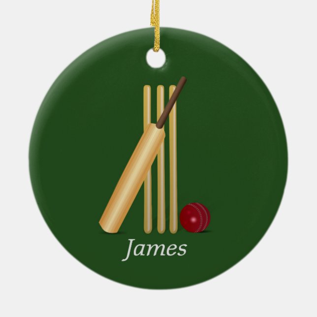 Cricket - Wicket, bat and ball template Ceramic Ornament (Back)