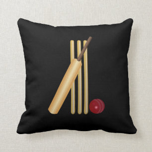 Cricket - Wicket, Bat and Ball Throw Pillow