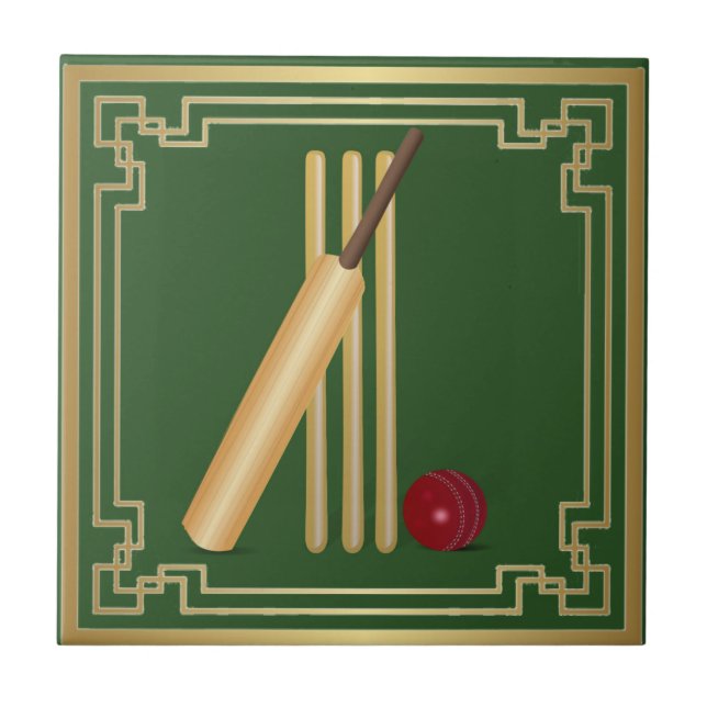 Cricket-Wicket, bat and ball Tile (Front)