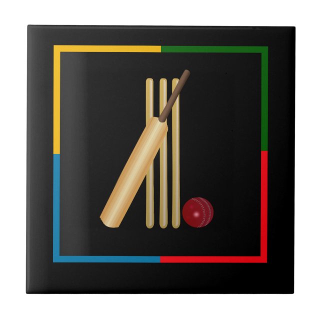 Cricket, wicket, bat and ball,  tile (Front)