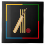 Cricket, wicket, bat and ball,  tile<br><div class="desc">Cricket,  wicket,  bat and ball,  game of cricket,  popular colourful design.</div>