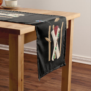 Cricket Wickets, Bats And Ball,  Short Table Runner