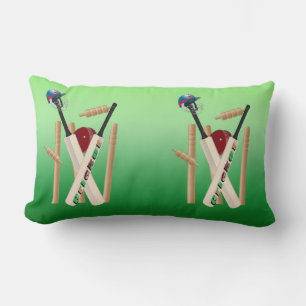 Cricket Wickets Bats Ball And Helmet, Lumbar Pillow