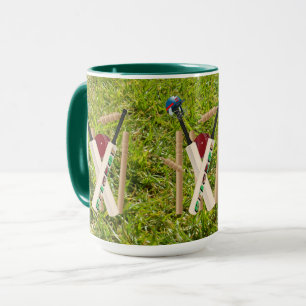 Cricket Wickets On Green Grass, Mug