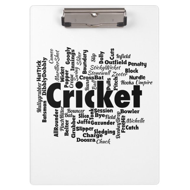 Cricket Word Cloud Clipboard (Front)