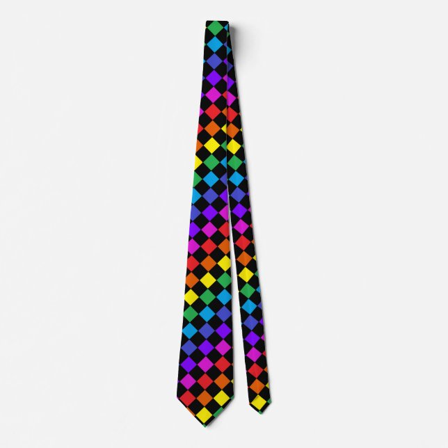 CricketDiane Colourful Rainbow Chequerboard Summer Tie (Front)