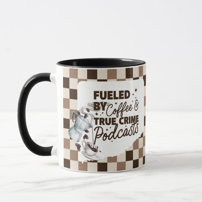 Crime et Coffee Bold Brown Checkered Mug (Gauche)