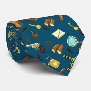 Crime Novel Detective Icons Patterns Tie
