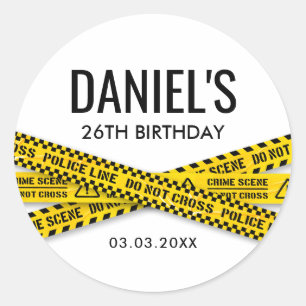 Crime Scene Birthday Party with Yellow Police Tape Classic Round Sticker