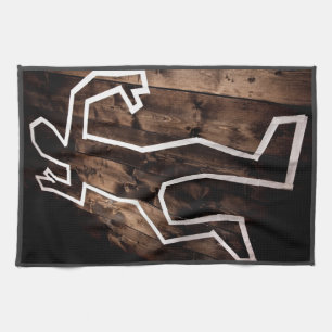 Crime scene dead man outline on floor kitchen towel