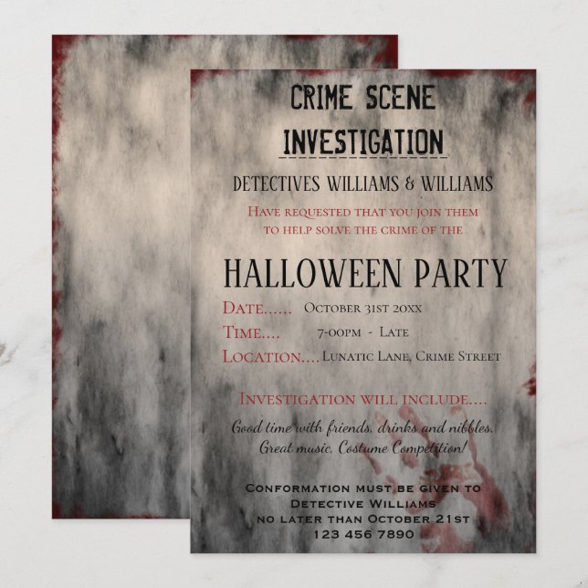 Crime Scene Investigation Halloween Party Invitation (Front/Back)