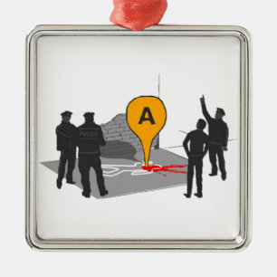 Crime Scene Map with Police and Body Outline Metal Ornament