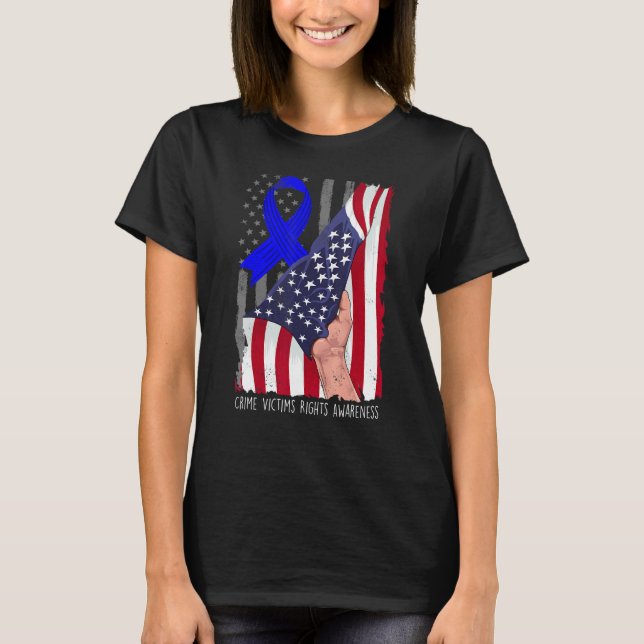 Crime Victims Rights Awareness American Flag Blue  T-Shirt (Front)